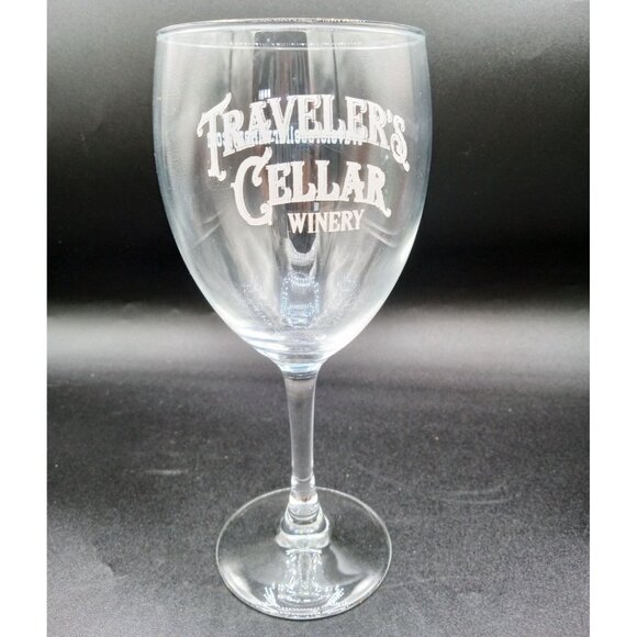 Travelers Cellar Winery Wine Glass Clear 8 inches Tall Stemware Logo Collectible - Picture 2 of 9